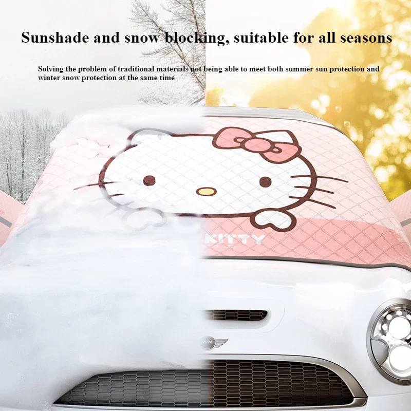 Hello Kitty Car Snow Cover Cartoon Mickey Winter Window Frost Cover Front Windshield Snow Cloth Outdoor Car Decorative Cover