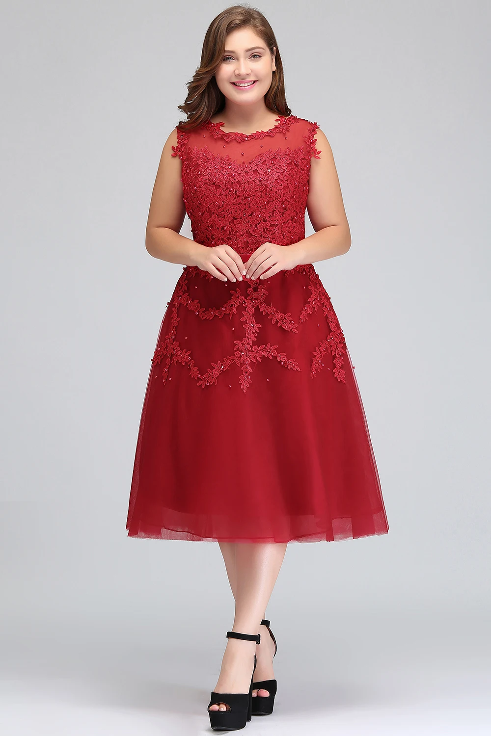BABYONLINE Homecoming Dress Flower and Pearl Bodice with Paddings Tulle Skirt Embroidered Flora A-line Skirt Fomal Party Ball