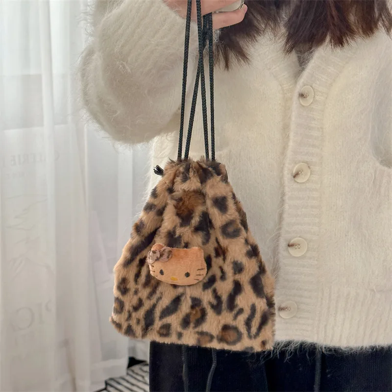 Kawaii Hellos Kittys śliczne pluszowe wzór w cętki torba na telefon sznurkiem torba Crossbody damska torba na ramię kosmetyczki prezenty dla par