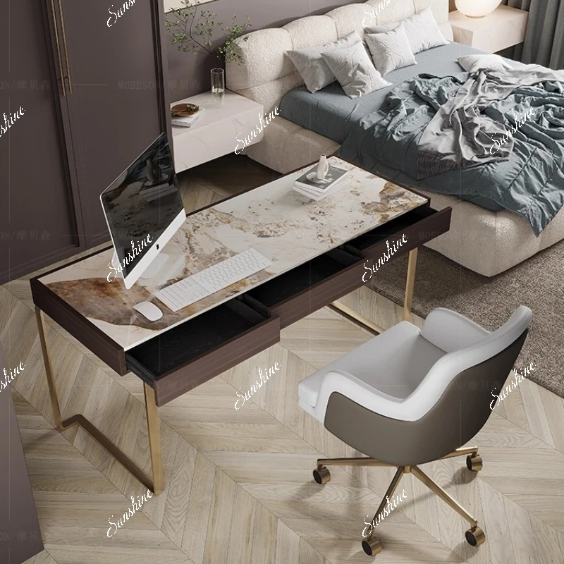 

Italian light luxury rock slab home study desk small apartment bedroom student computer