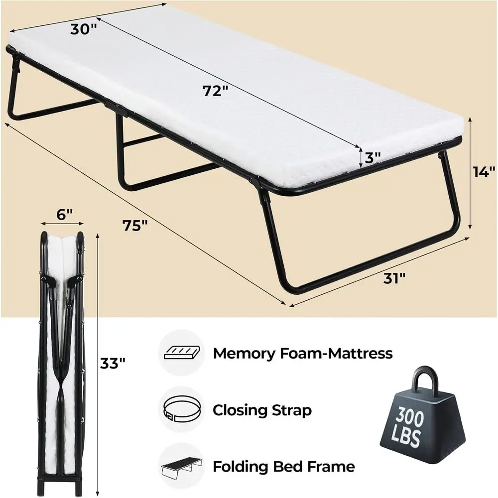 

Folding Bed,Rollaway Bed with Mattress for Adults,Portable Bed,Metal Frame with Memory Foam Mattress,for Bedroom,Office,Camp,No