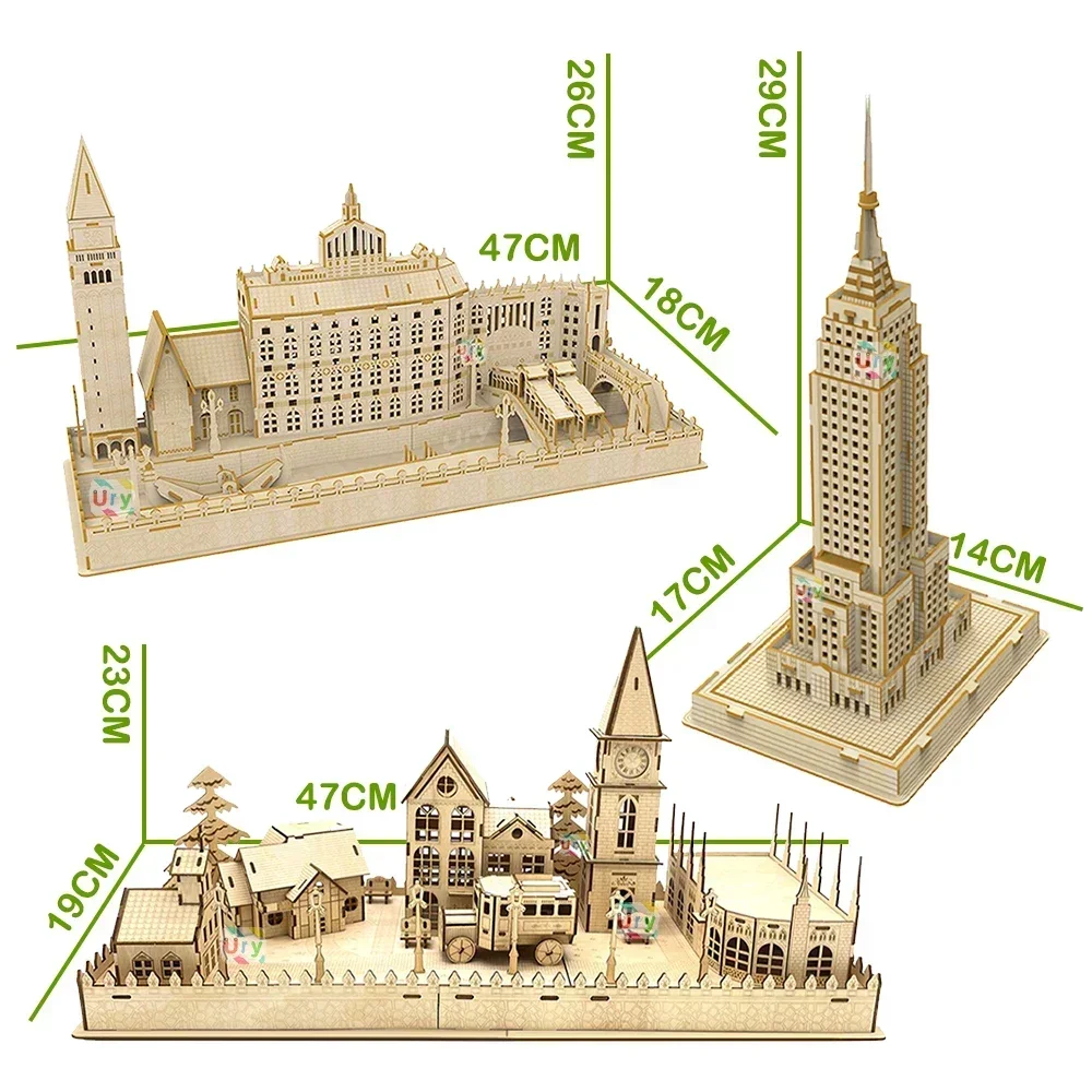 Ury 3d quebra-cabeça de madeira torre eiffel inclinada de pisa famosos clássicos europeus construção modelo de arquitetura mundial brinquedos diy decoração