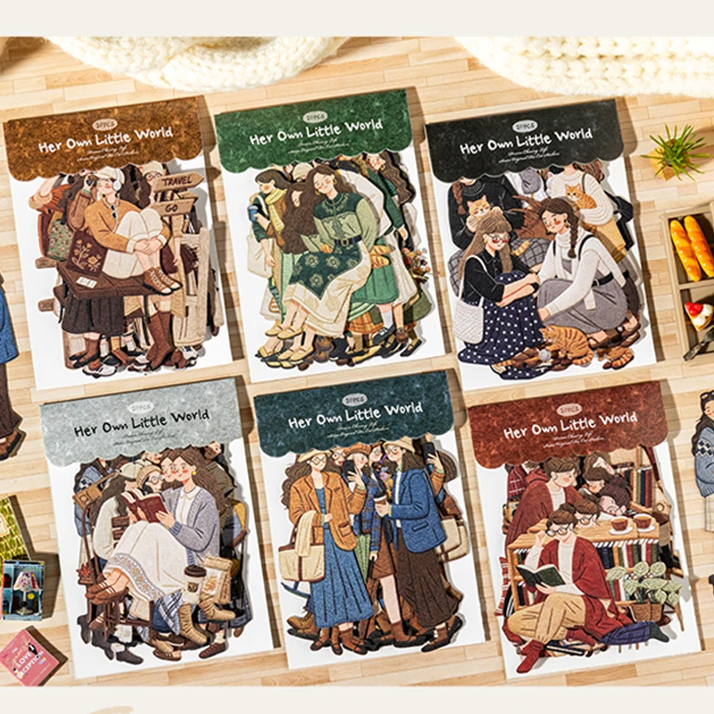 Mr.Paper 20Pcs/Bag Adesivos com Tema de Personagens em Textura Relevo Sem Borda Branca para Diário, Scrapbook e Fabricação de Capas de Celular