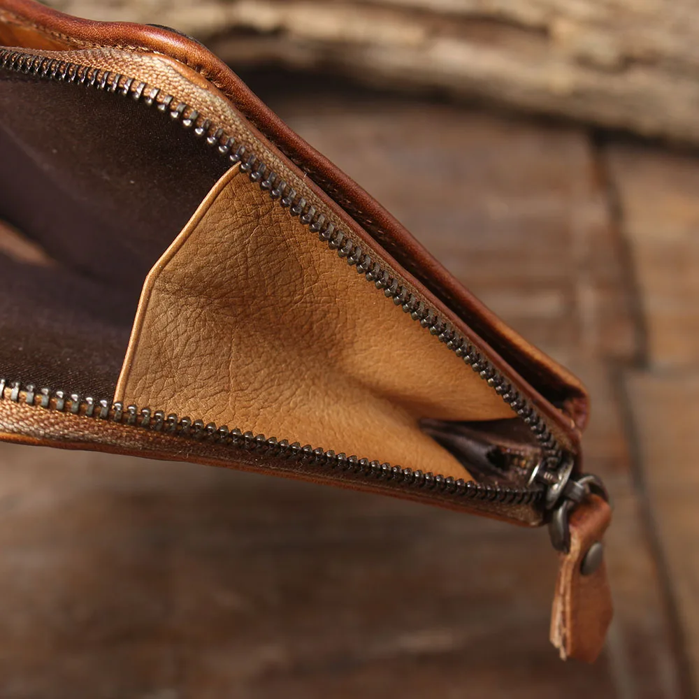 S.WORKER Echtes Vollnarbiges Rindsleder Langes Portemonnaie für Herren, Clutch mit mehreren Kartenfächern, Casual-Geldbörse mit Handgelenkschlaufe – Detail 16