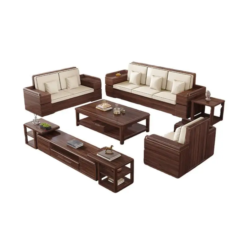 

Black walnut solid wood sofa combination new Chinese style modern simple concubine fabric storage size apartment living room fur