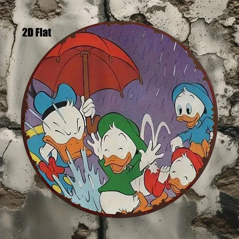 1 قطعة ديزني جولة الألومنيوم اللوحة الكرتون بطة اللعب في المطر (20.32 سنتيمتر x 45.72 سنتيمتر) الرجعية جدار علامة ، الفيلم هدية للغرفة و H