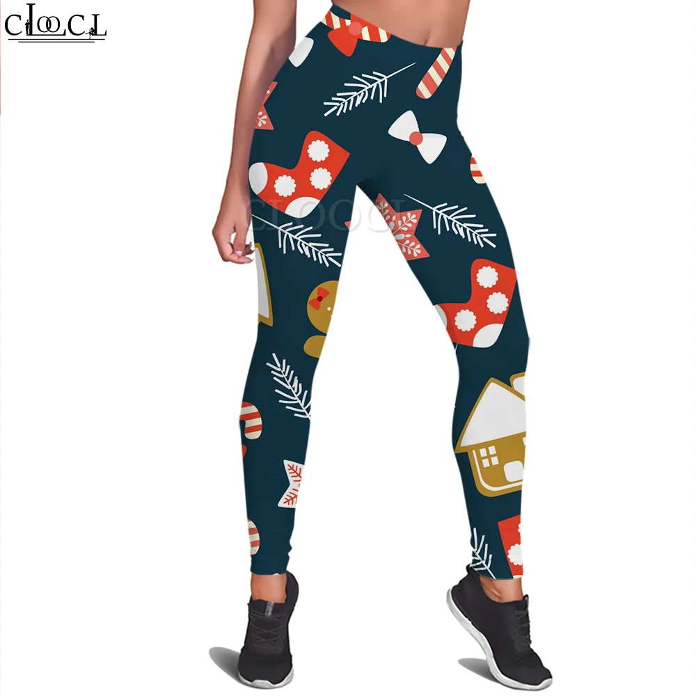 Cloocl moda feminina legging meias de natal floco de neve impresso calças para treino feminino push up jogging cintura alta calças yoga