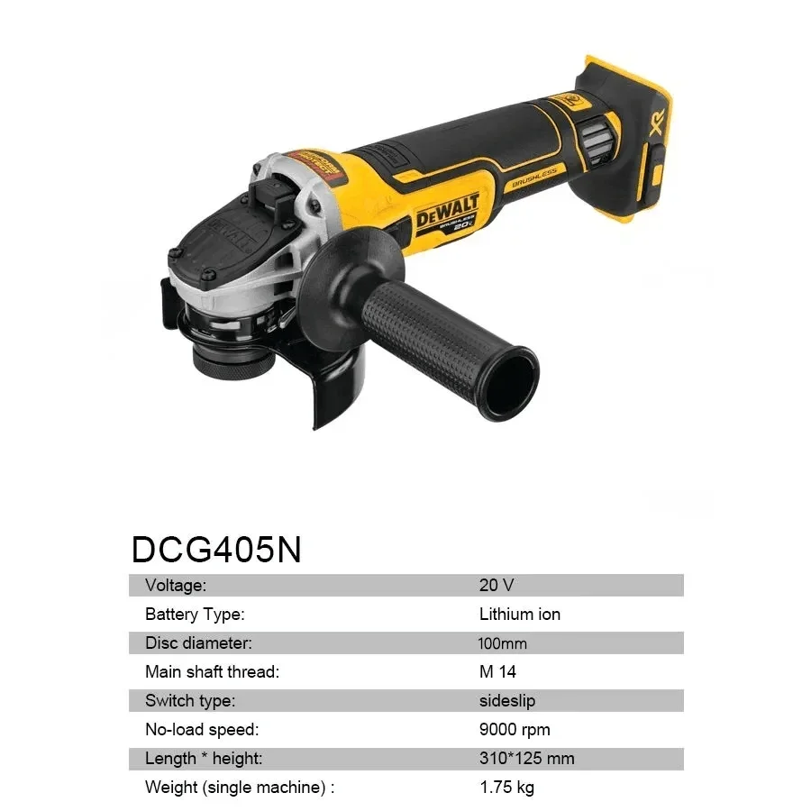 DEWALT DCG405N 20V Brushless Cordless Angle Grinder Cutting Machine Rechargeable Portable Polisher Power Tools (Bare Tool)