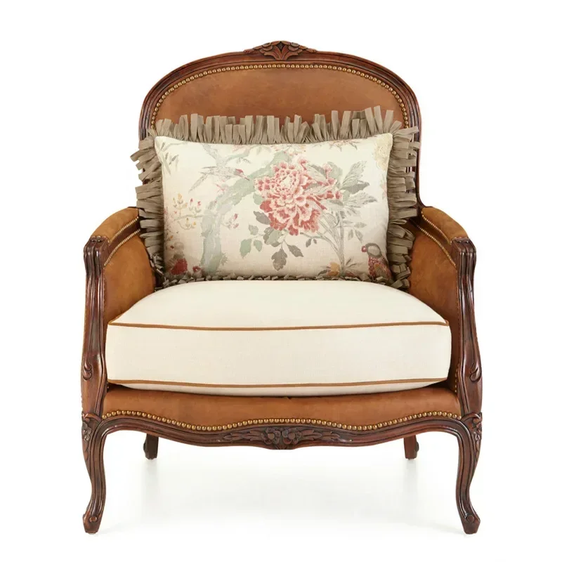 Для Massivholz Sofa Stuhl филоischen Hohe Rückenirgne Tiger Franzlarıisch Wohnzimmer Villa сегмент Leder Tuch Freizeit