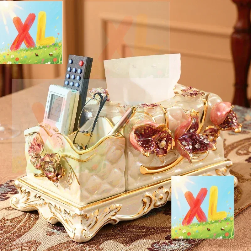 

Luxury European ceramic tissue box Light luxury living room Multifunctional pumping carton Remote control Storage box Ornament