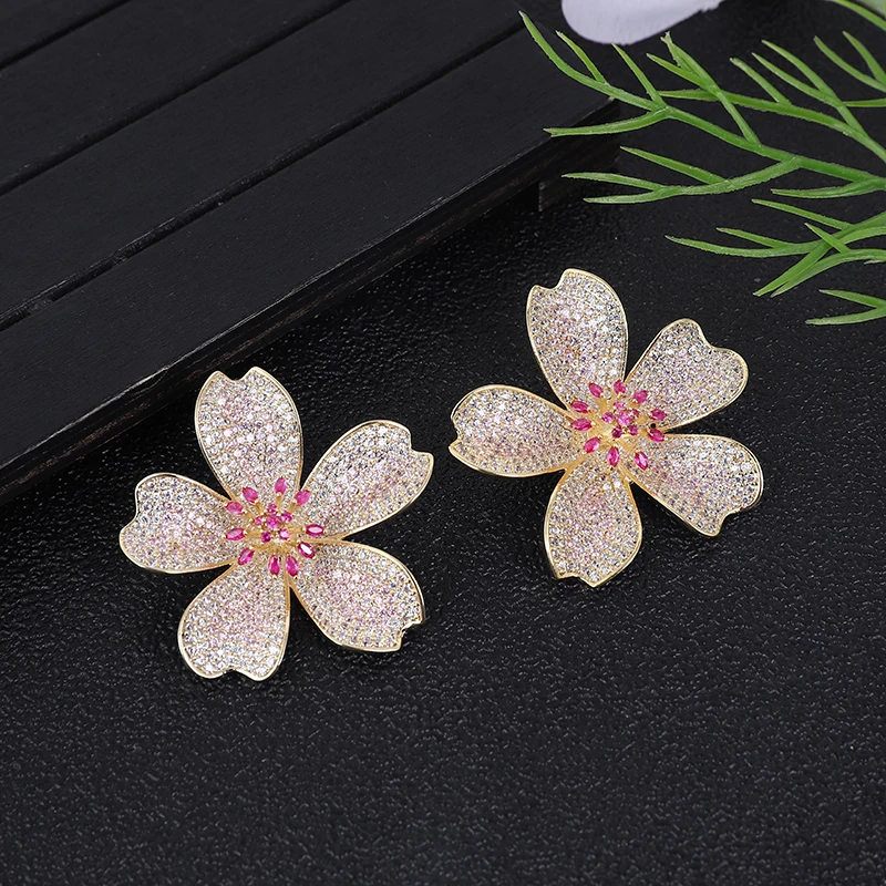 

Luxury Five Petal Flower Earrings For Women Wedding Cubic Zirconia CZ DUBAI Bridal Earring Jewelry Accessories A0274