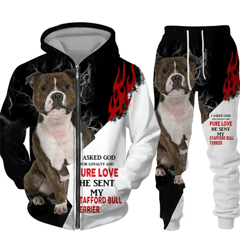 Autumn/Winter Animal Dog Printing Series 3D Digital Printing Set Men's Hooded Hoodie Two Piece Set Hoodie+Pants Fashion Coat