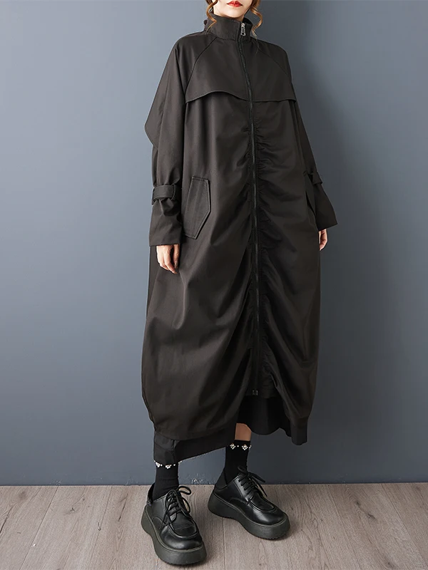 Autentyczny Artystyczny Casualowy Długi Płaszcz Jesienno-Zimowy Koreański Luźny Płaszcz Wierzchni Średniej Długości Wiatrówka Damska Faion