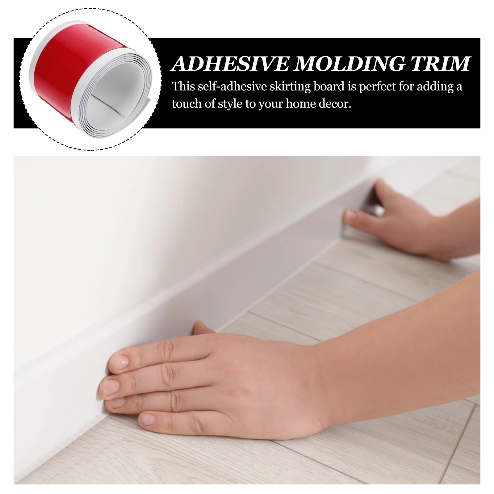 

1 Roll Pvc Skirting Board Self Adhesive Wall Molding Trim Flexible Baseboard Sticker Durable Wear-Resistant Easy Install Peel