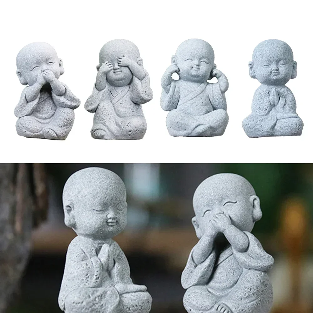 Детский Будда, маленькие монахи, миниатюрный чайный поднос, статуя, художественная скульптура, декор для дома, статуя дзен, зеленый песчаник, Таиланд