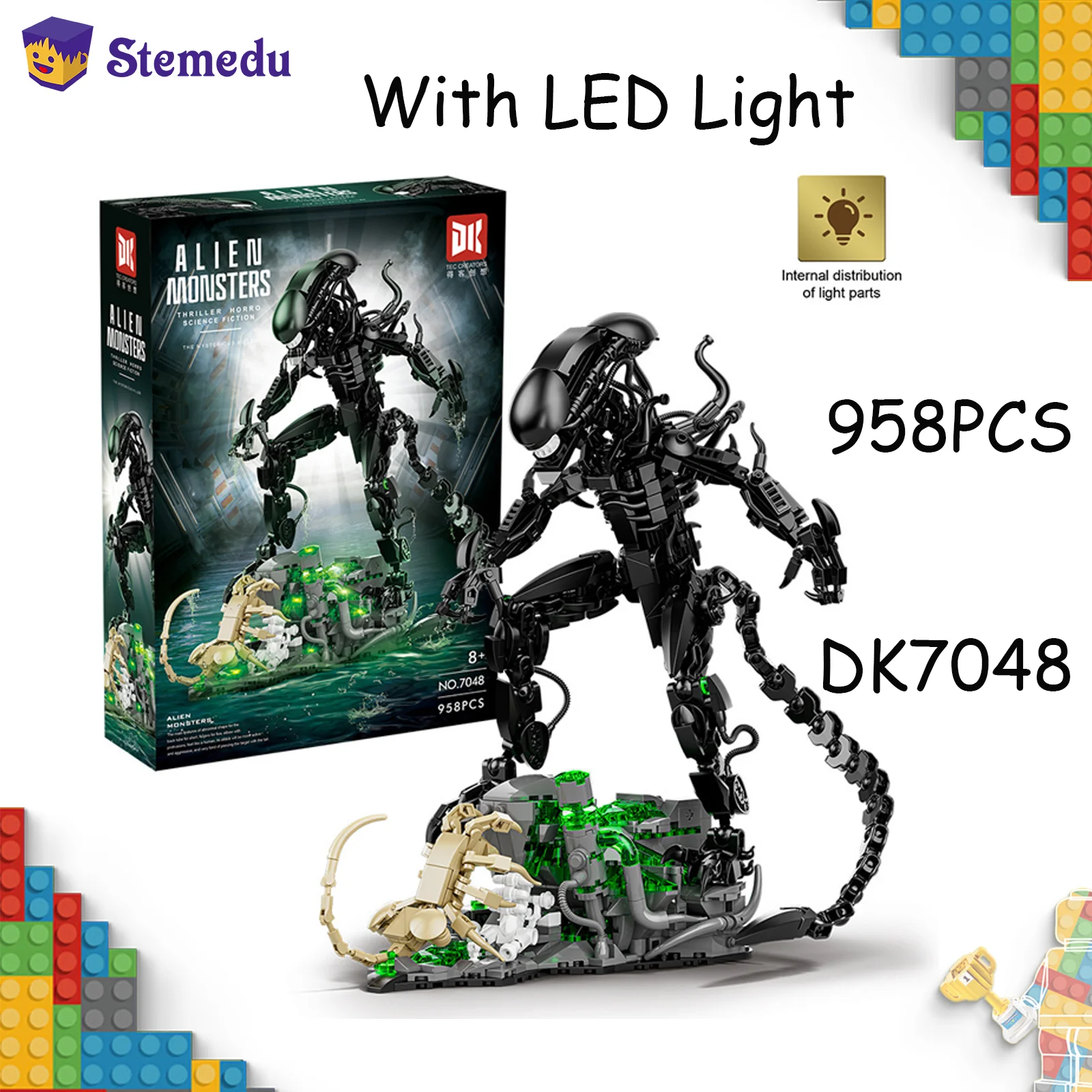 

958 шт. MOC модель чужой монстра с освещением, строительные блоки, 3D фигурка, игрушка в сборе, набор кирпичей для детей и взрослых, креативный подарок на день рождения