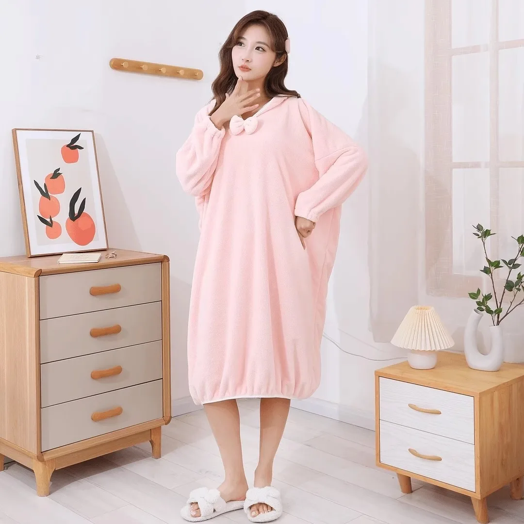 

Зимний халат для женщин, впитывающий халат из кораллового флиса, быстросохнущая накидка для душа, одежда для сна с капюшоном, домашняя одежда для спа-салона