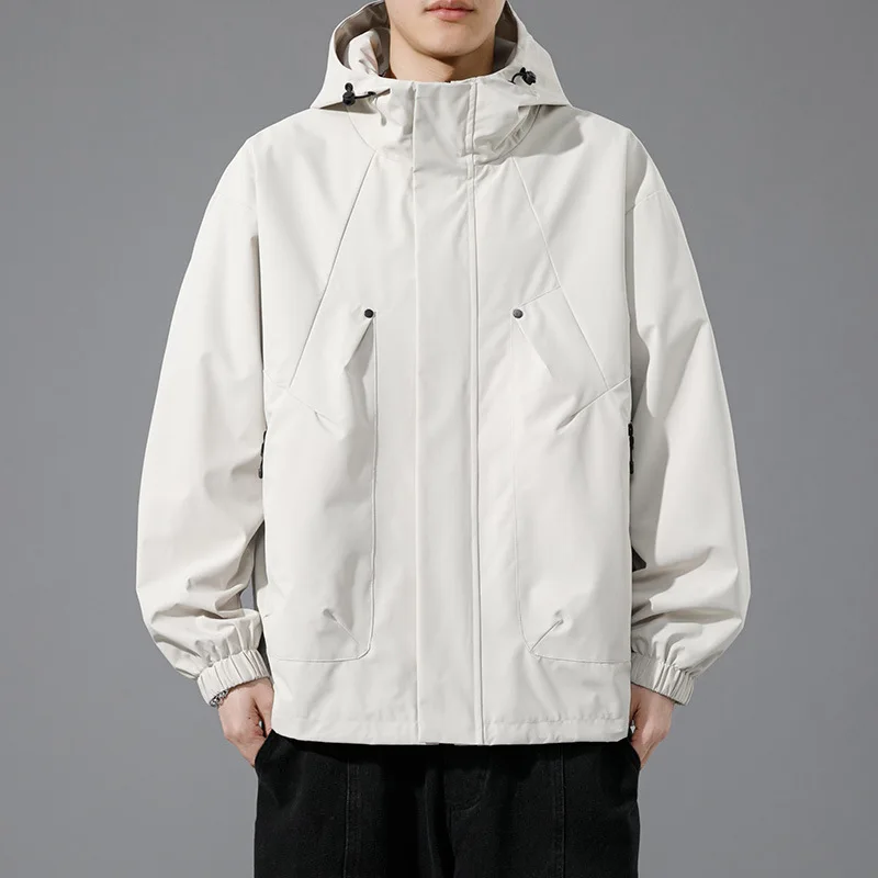 Men Spring Autumn Plus-size Casual Jackets Fashion Hat Collar Design Tops Side Zip Pocket Loose Solid Color Coats Men's Clothing