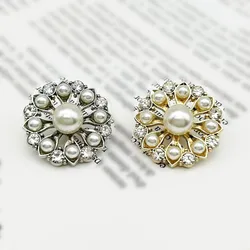 18/20/23MM Luxury Pearl Rhinestone Flower Buttons Of Clothing Fashion 6pcs Metal Flower Button Apparel Sewing Accessories