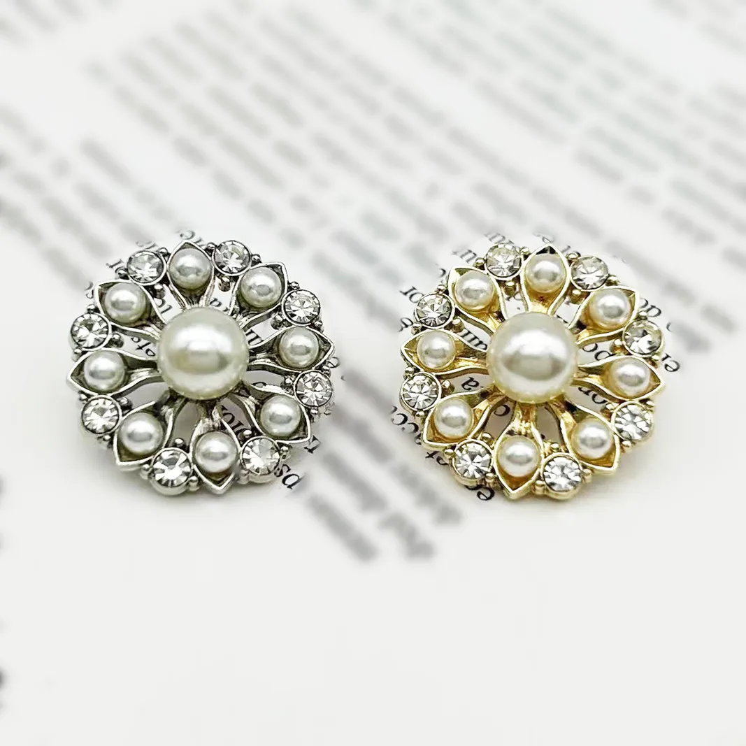 18/20/23MM Luxury Pearl Rhinestone Flower Buttons Of Clothing Fashion 6pcs Metal Flower Button Apparel Sewing Accessories