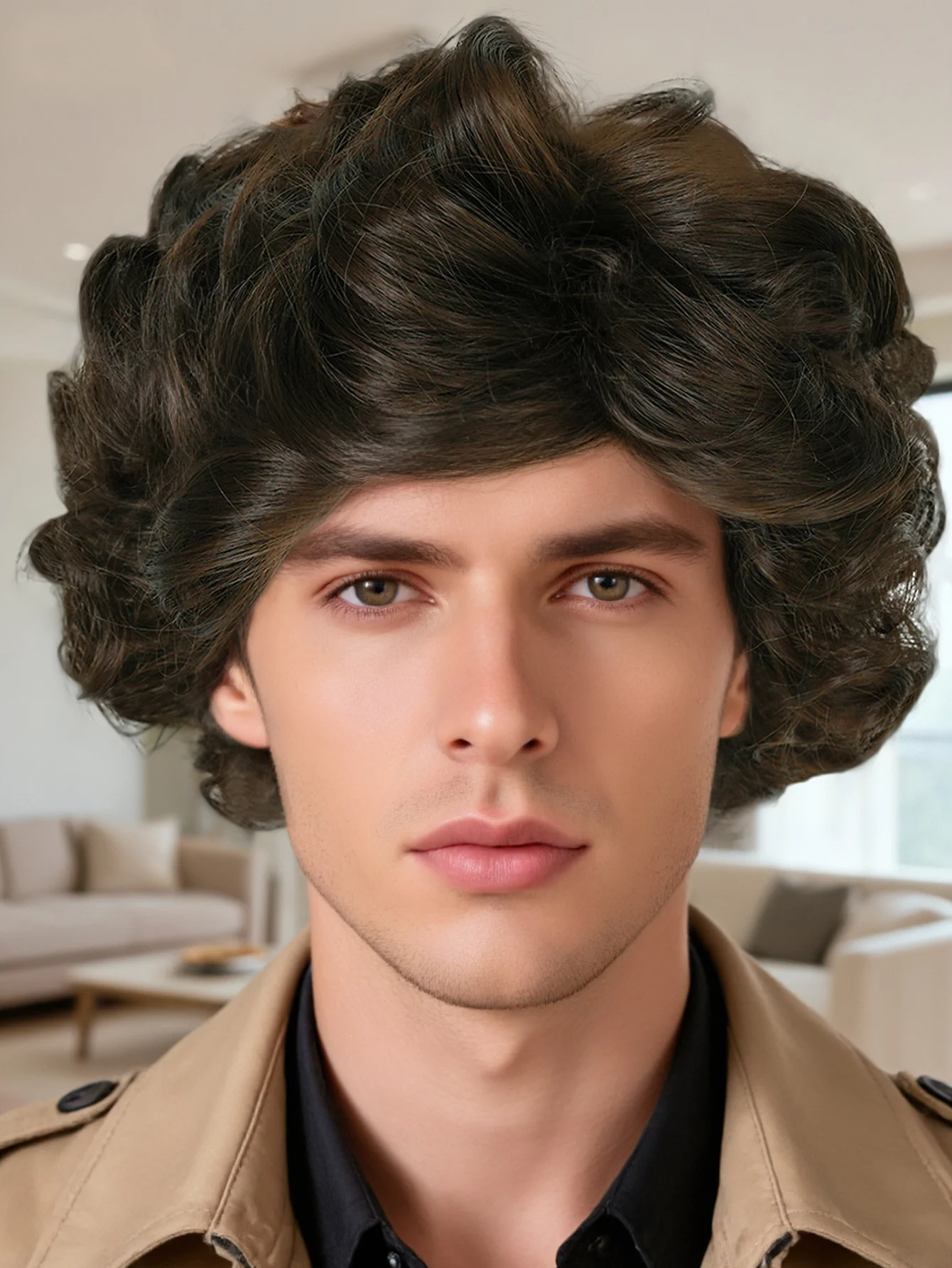 

Объемный короткий вьющийся коричневый парик из синтетического волокна, натуральный пушистый парик на всю голову для взрослых, повседневная одежда, косплей, костюм на Хэллоуин