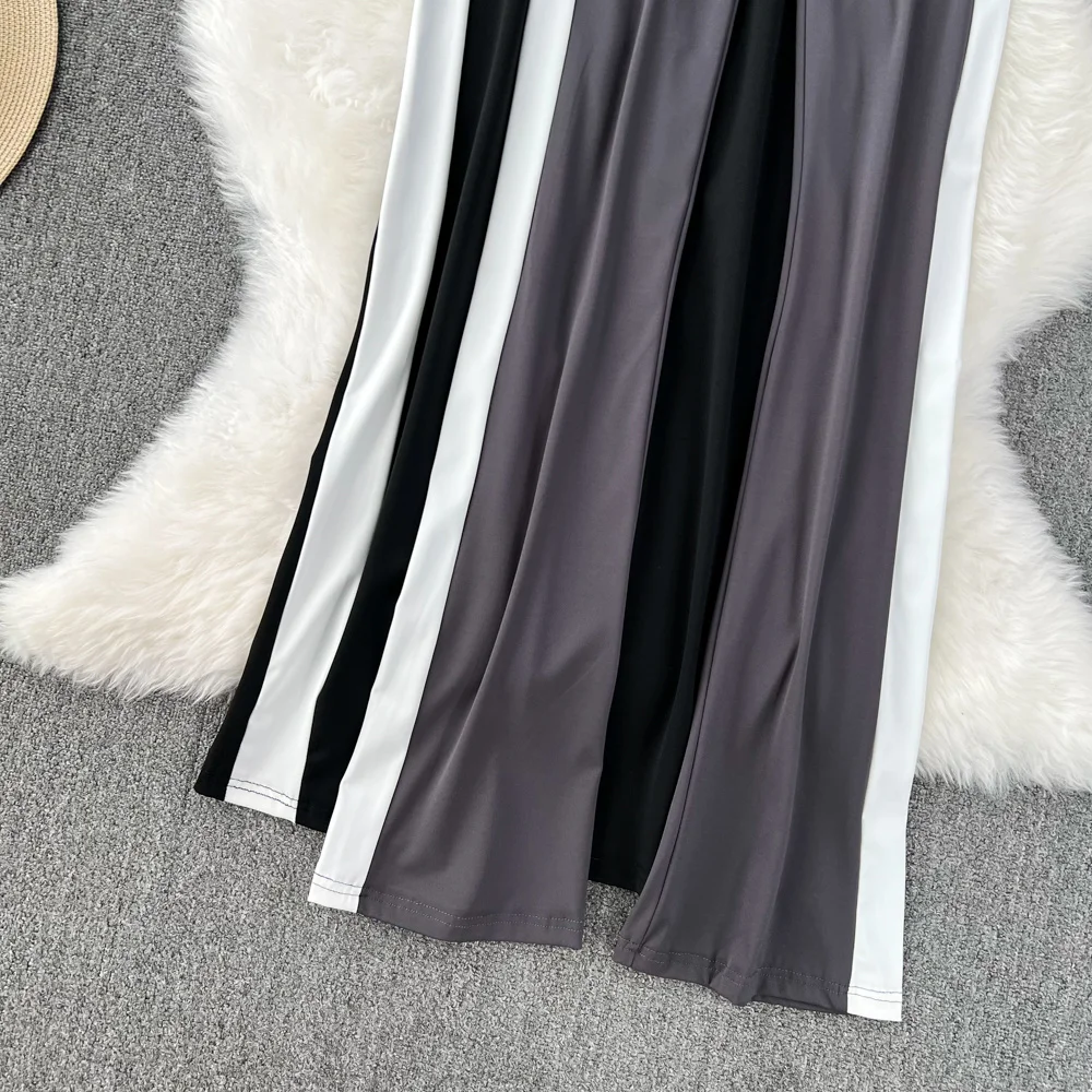 Side Stripe High Waist Split Flare Pants Women's Fashion Women Stretch Slim Trousers Girls Casual Slim Pants