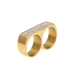 HIP Hop Rock Stainless Steel Double Finger Ring Chunky Men Signet Rings for Man Charm Jewelry Gold Silver Color