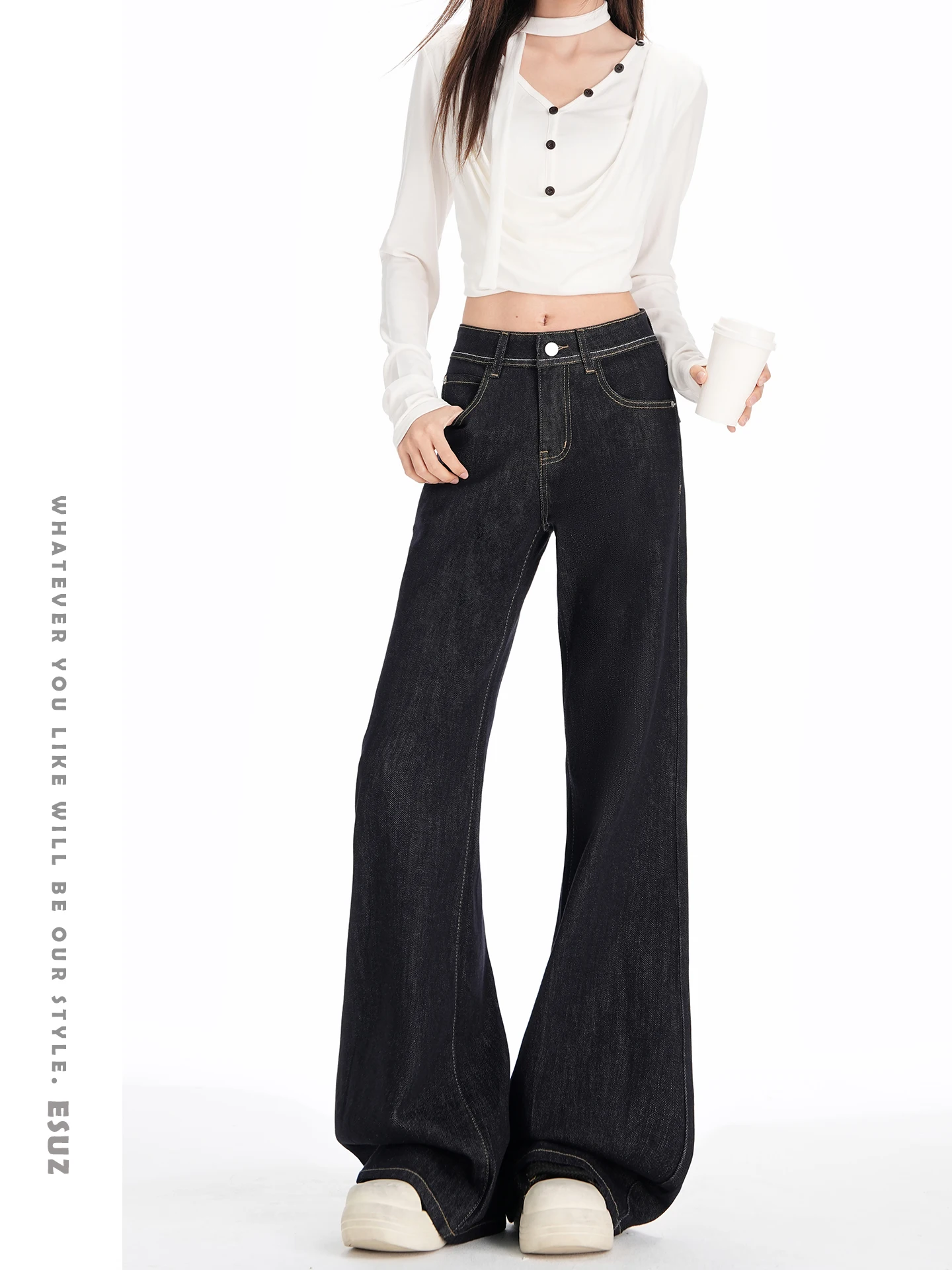 

Off High Waist Bell Bot Denim Jeans Women's Loose Slimming Blue Jeans Casual Cotton Polyester Stretch Denim Pants