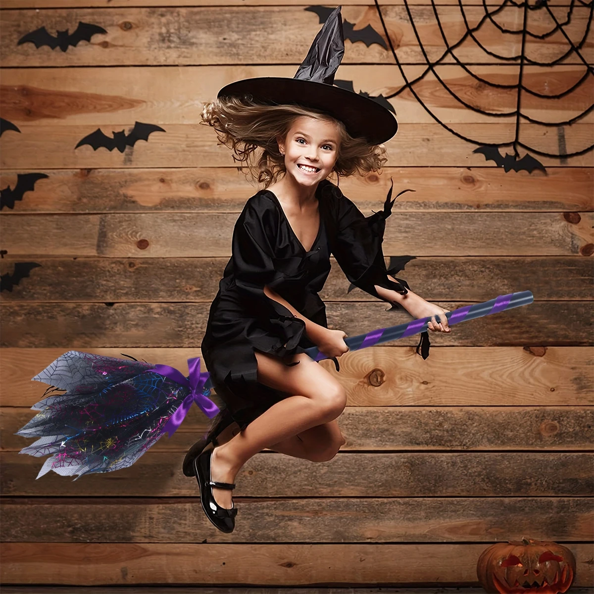 Halloween Witch Broom Happy Halloween Cosplay Broom Props Kids Adults Favors Fancy Flying Broomstick Halloween Party Supplies