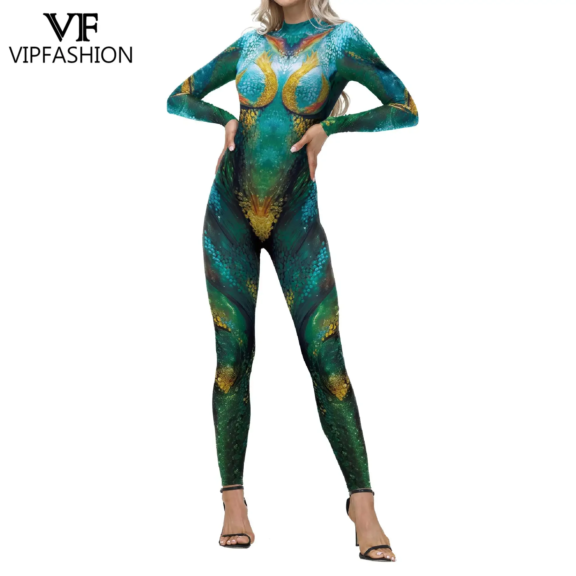 VIP FASHION Peacock Jumpsuits 3D Digital Print Woman Zentai Bodysuit Animal Show Performance Costume Carnival Purim Party Outfit