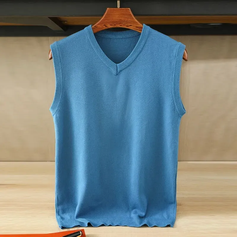 Men's Solid Color Sweater Vest Casual Fashion Warm Top for All Seasons Comfortable Breathable Layering Essential