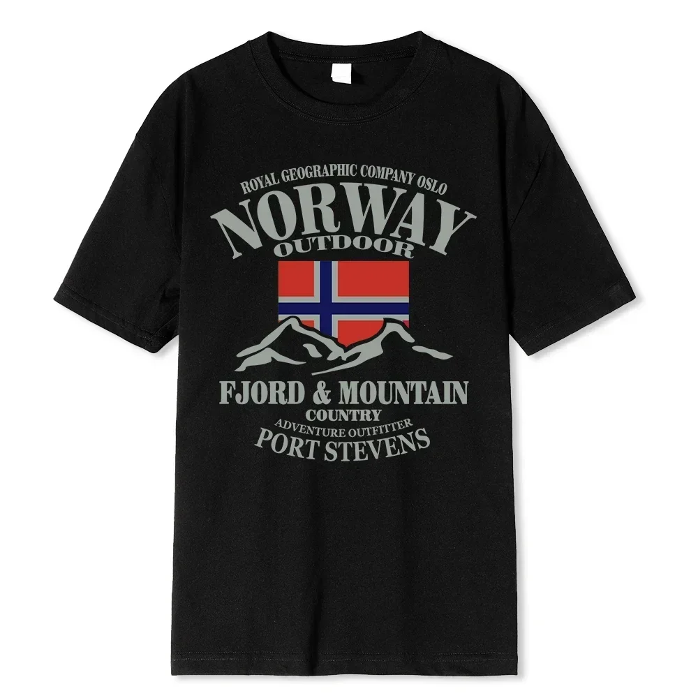 Men's Cotton Crew Neck T-shirt Funny Short Sleeve Shirt, Norway Flag Fjord Mountain Crazy Hip Hop Oversized T-shirt Men Clothing