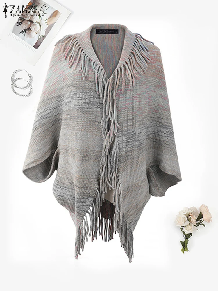 2025 ZANZEA 오픈 프론트 태슬 스웨터 여성 가을 스웨터 카디건 스타일리시 긴 소매 겨울 기모노 코트 니트 아우터웨어
