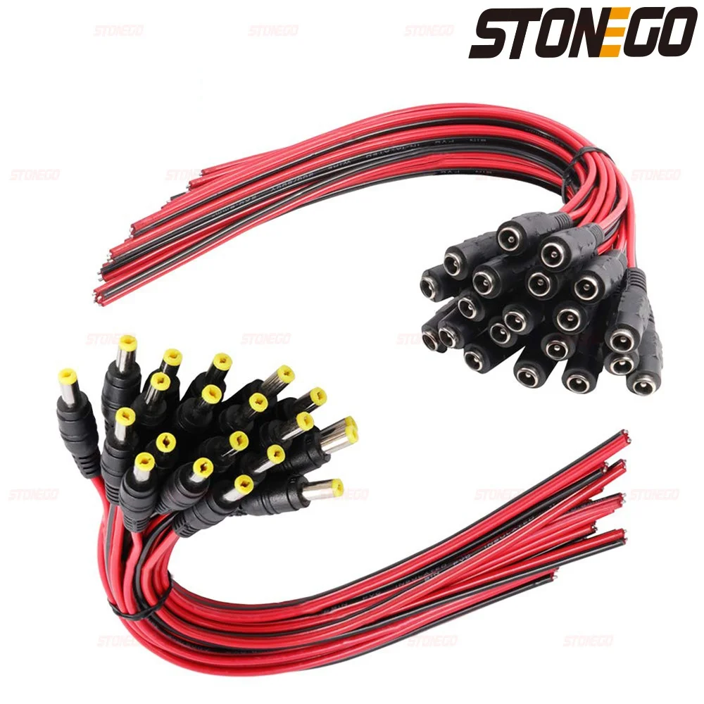 STONEGO 10/20/50 sztuk 12V złącza Dc męskie żeńskie gniazdo kabel linii przewodowej adapter wtyczka zasilacz 5.5x2.1mm