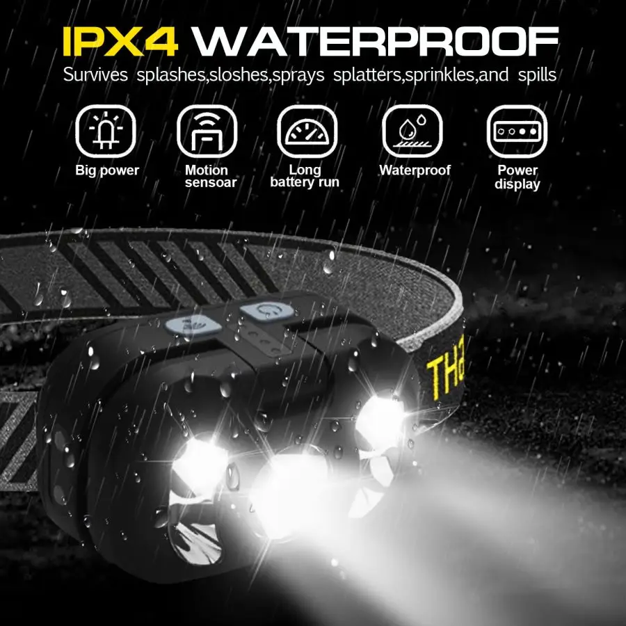 Multi-functional Intelligent Induction Headlamp Outdoor Waterproof Headlight Multiple Light Source USB Rechargeable Head Lamp