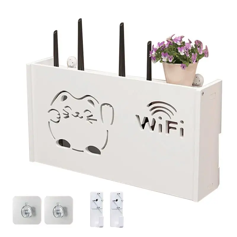 Router Storage Holder Fortune Cat Router Hider Box For Wall Cute Router Organizer Box WiFi Router Holder For Remote Controls