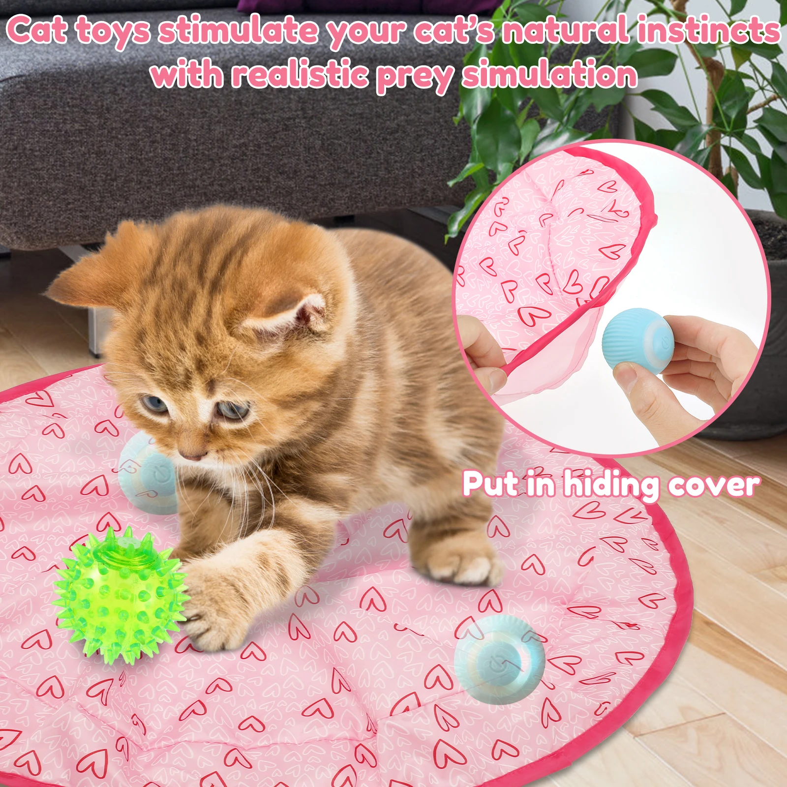 Automatic Cat Toys Cat Hunting Toy Mat Electric Motion Moving Bouncing Roll Ball Funny Interactive Toy with Elastic ball 2 Mode