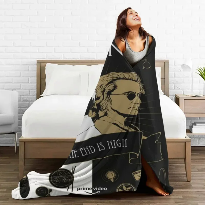 Good Omens Tv Show Blanket Fleece Summer David Tennant Michael Sheen Super Soft Throw Blankets for Sofa Travel Bedding Throws