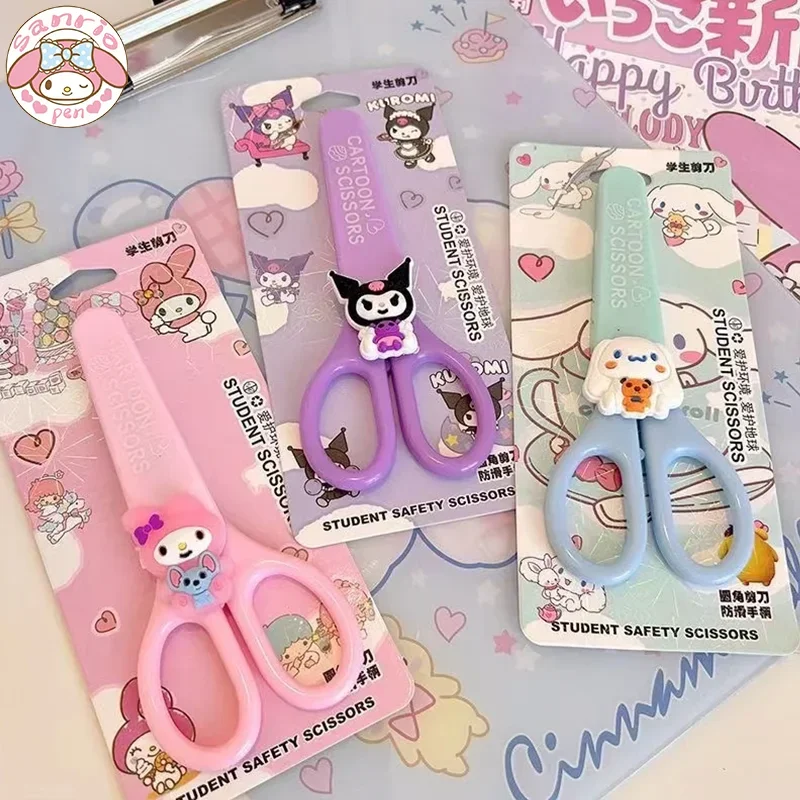 Sanrio 3 pçs tesoura dos desenhos animados kawaii kuromi minha melodia cinnamoroll tesoura de segurança infantil diy mão tesoura estudante material escolar