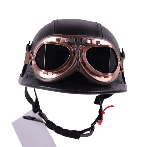 Casco de motocicleta retro de media carcasa de cara abierta de cuero de 128 mm fabricado en alemán con visera abierta con certificación DOT, disponible en varios tamaños