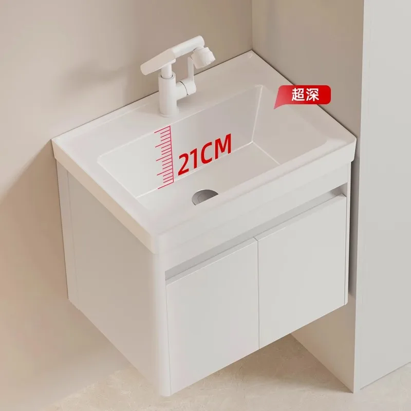 

Thickened and heightened honeycomb aluminum waterproof bathroom cabinet Super deepened ceramic integrated basin Wash basin Cream