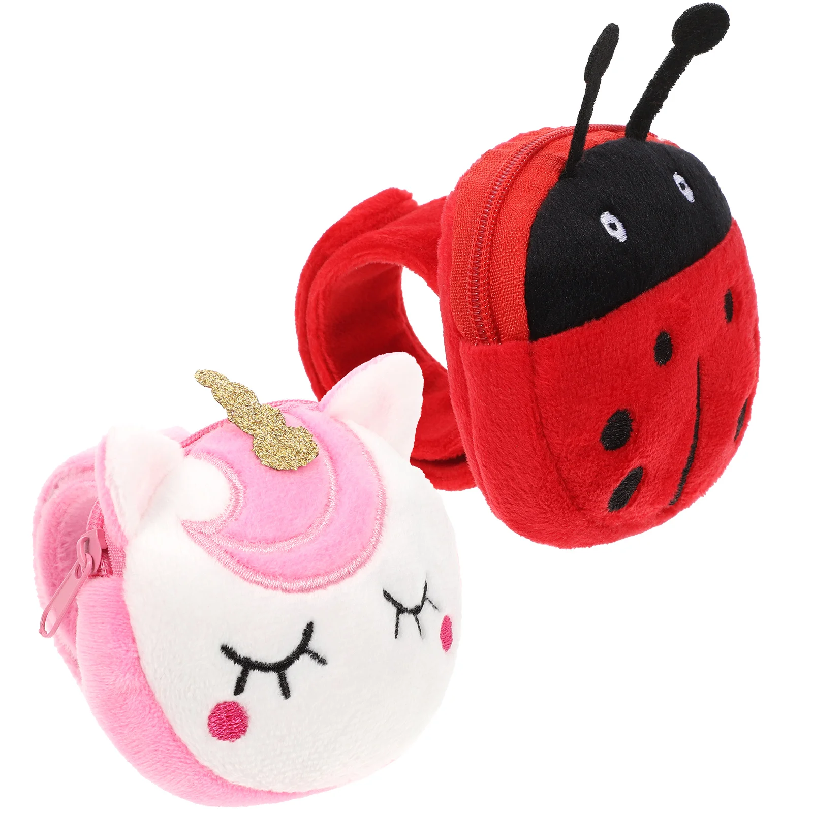 

2 Pcs Ring Coin Purse Stuffed Animal Bulk Toys Slap Bracelet Bracelets Kids Party Favors Animals Plush Ladybug