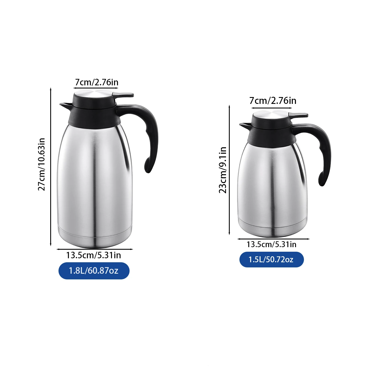 1.5/1.8L Stainless Steel Vacuum Flask Double Layer Insulated Durable Multi-purpose Reusable for Coffee Tea Maintains Hot And Col