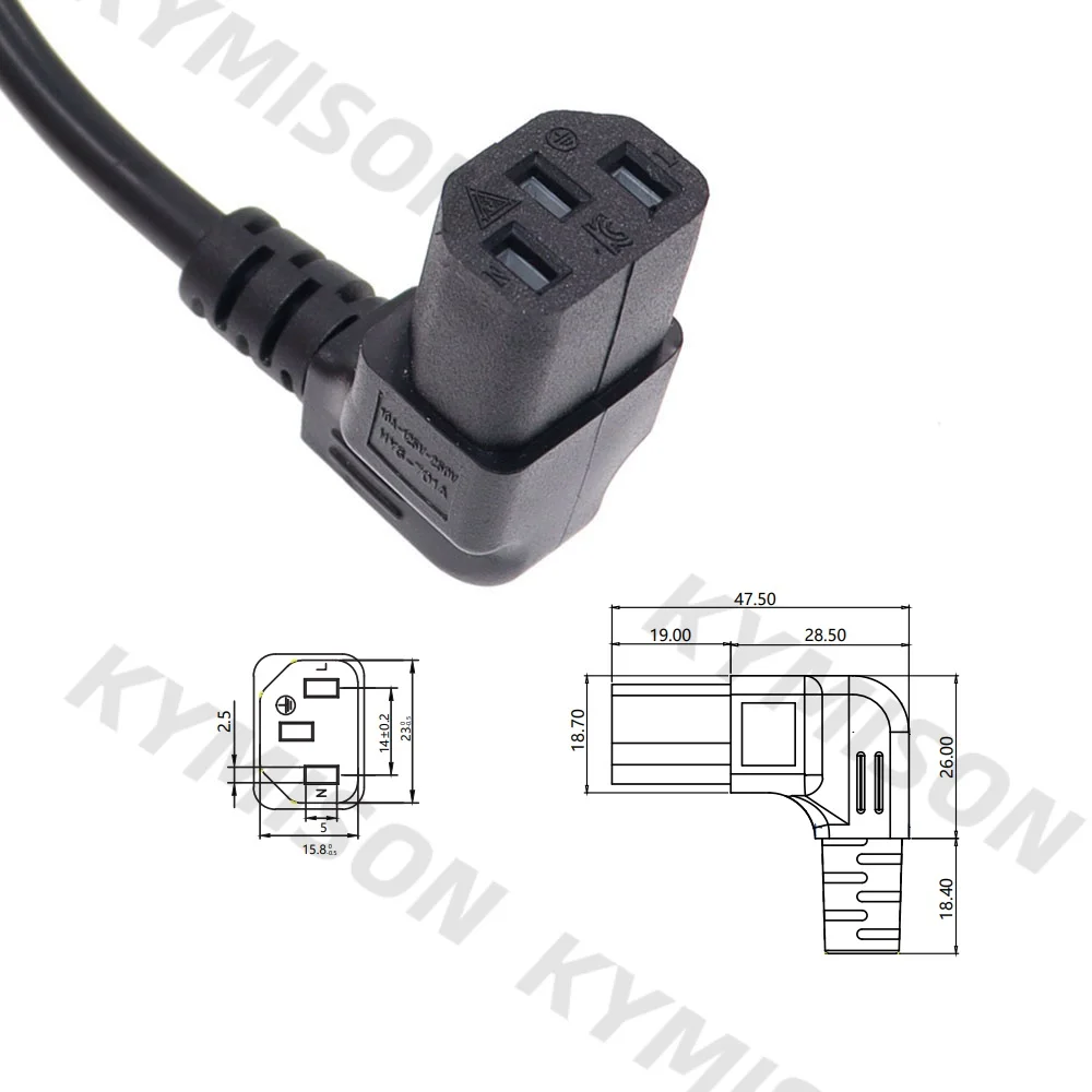 IEC320 C14 auf C13 Verlängerungskabel, C14 mit Schraubenlöchern und C13 abgewinkelt, 30cm / 60cm Länge, H05VV-F 3G 0,75MM – Detail 2