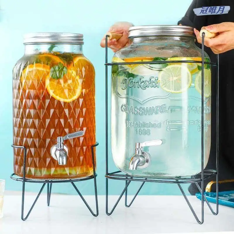 

Trendy Glass Beverage Buet Beer Barrel Cola Buet Bar Pub Fruit Tea Buet with Tap Cold Water Pot Straight Body Japanese ...