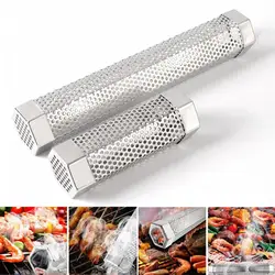 Pellet Tube Stainless Steel BBQ Smoke Tube With Ventilation Holes Heat-Resistant Reusable Smoke Grill Tube Camping Accessories