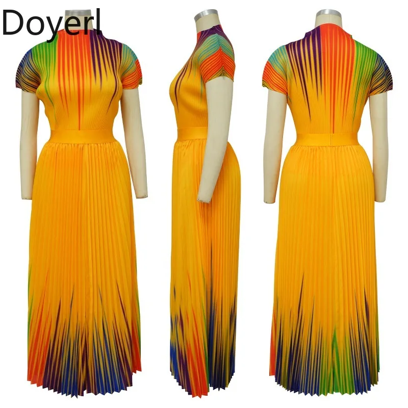 Ensemble deux pièces élégant pour femmes, tenues de printemps et d'été, petit haut à manches courtes + robe Maxi plissée taille haute, ensembles assortis