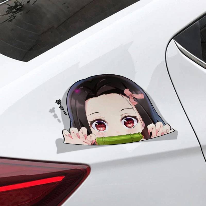ملحقات خارجية 13/17 سم ملصقات كرتونية للسيارات Nezuko Kamado شيطان القاتل Peeker ملصقات من الفينيل بتصميم كبير الرأس k74