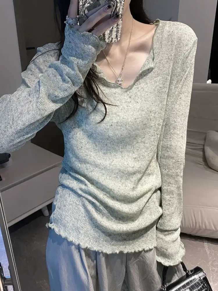 Soft Waxy Micro-transparent Sunscreen Blouse Long-sleeved T-shirt Women's Spring and Summer New Lazy Wind Casual High-end Niche