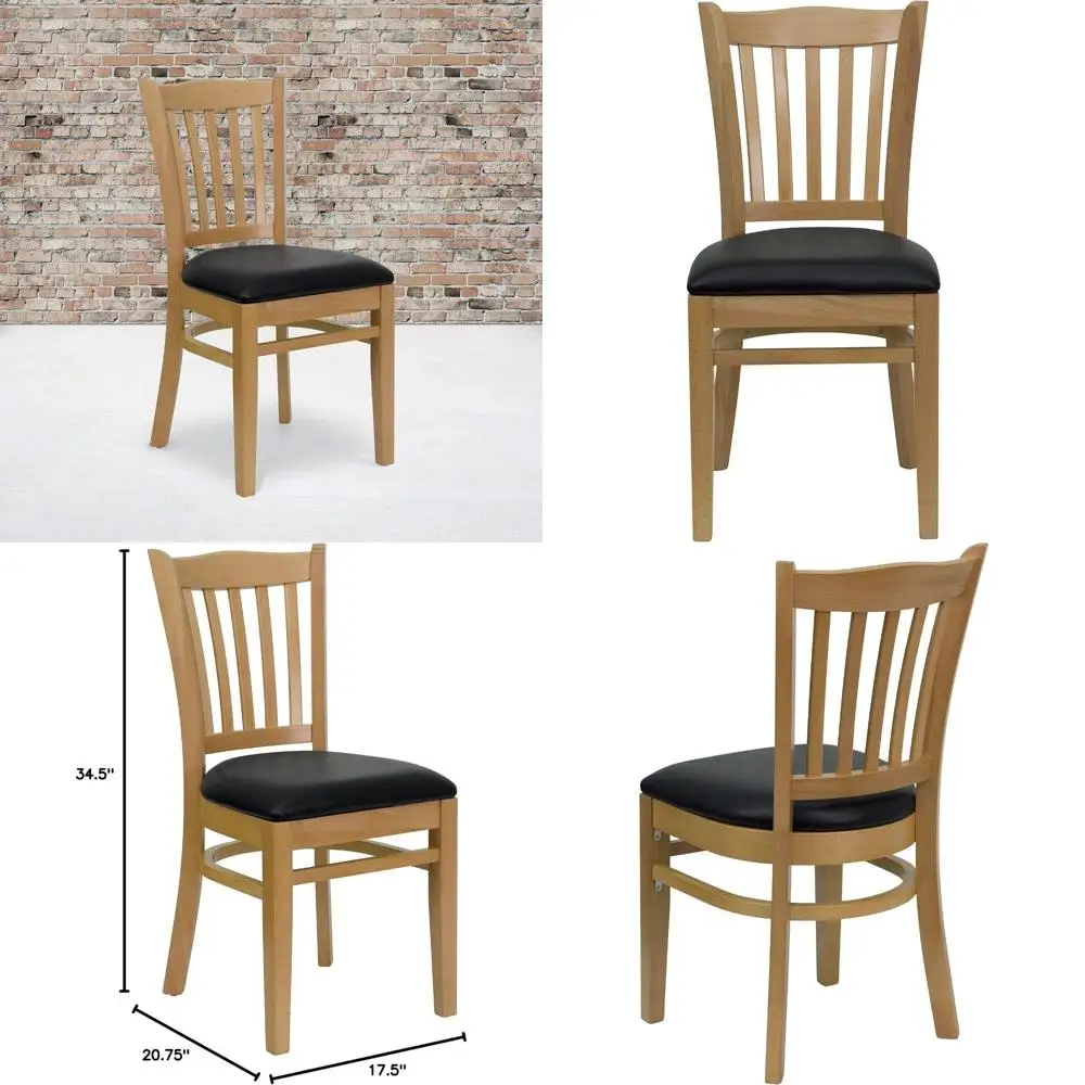 كرسي خلفي عمودي من الخشب الطبيعي مع مقعد من الفينيل الأسود - EMMA + OLIVER